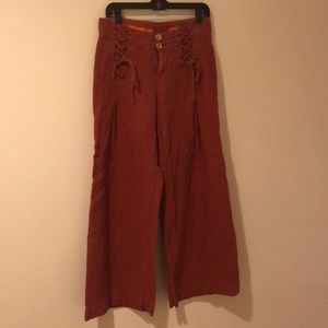 Anthropologie wide leg 100% linen trousers